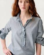 Load image into Gallery viewer, Frill Shirt in Indigo Pinstripe Lightweight Chambray
