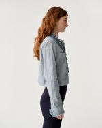 Load image into Gallery viewer, Frill Shirt in Indigo Pinstripe Lightweight Chambray
