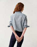 Load image into Gallery viewer, Frill Shirt in Indigo Pinstripe Lightweight Chambray
