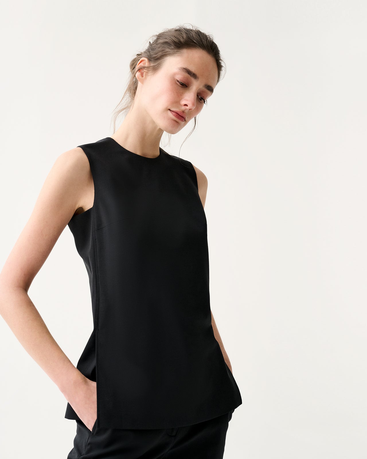 Jo Tunic in Black Bi-Stretch Tropical Wool