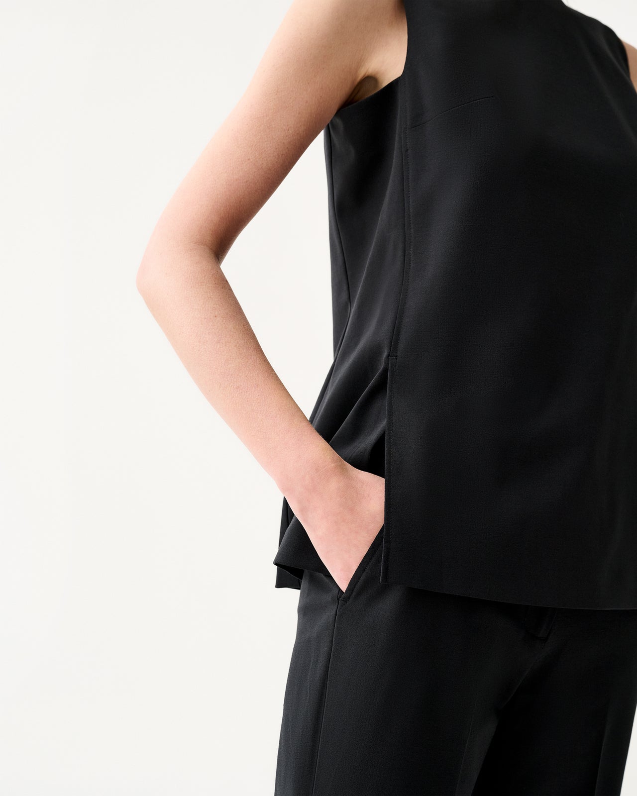 Jo Tunic in Black Bi-Stretch Tropical Wool