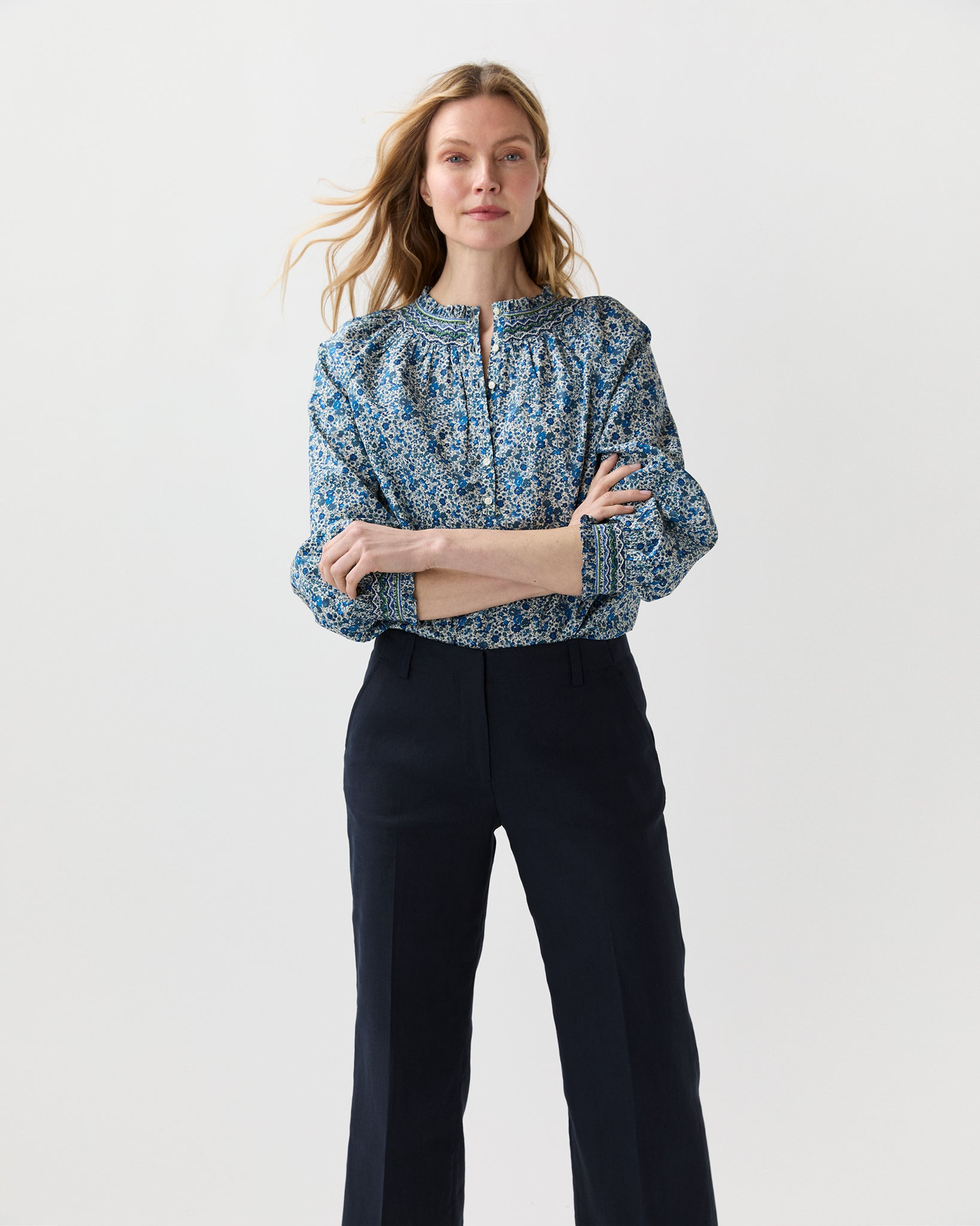 Christine Smocking Top in Blue Emma And Georgina Liberty Fabric