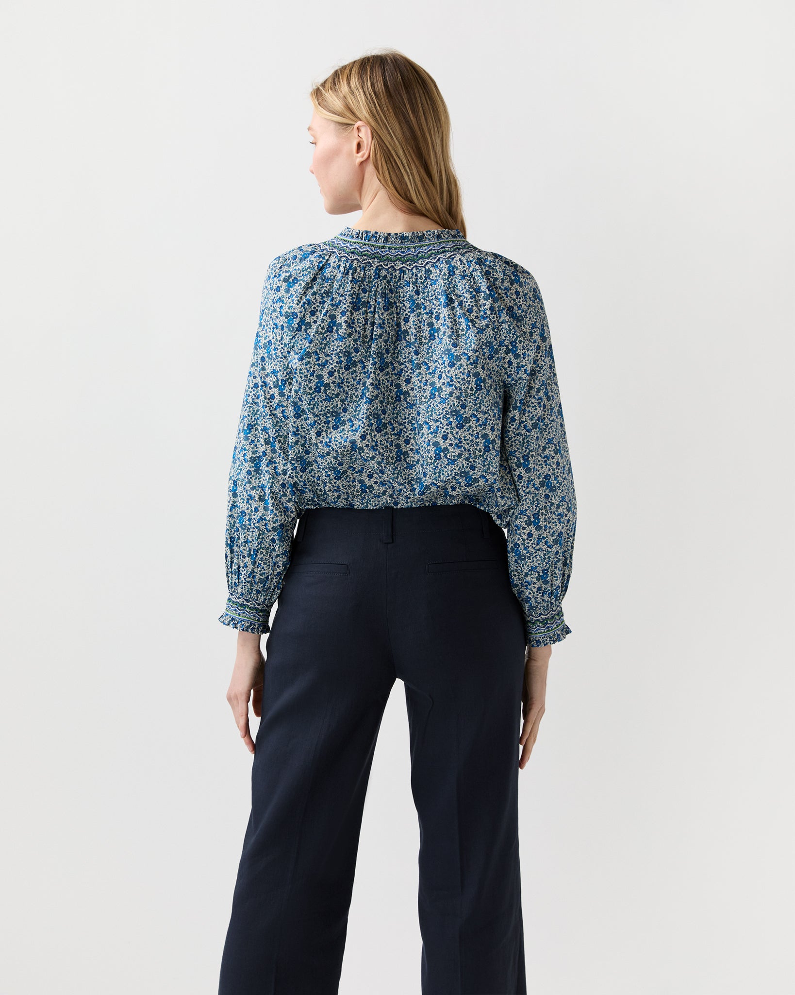 Christine Smocking Top in Blue Emma And Georgina Liberty Fabric