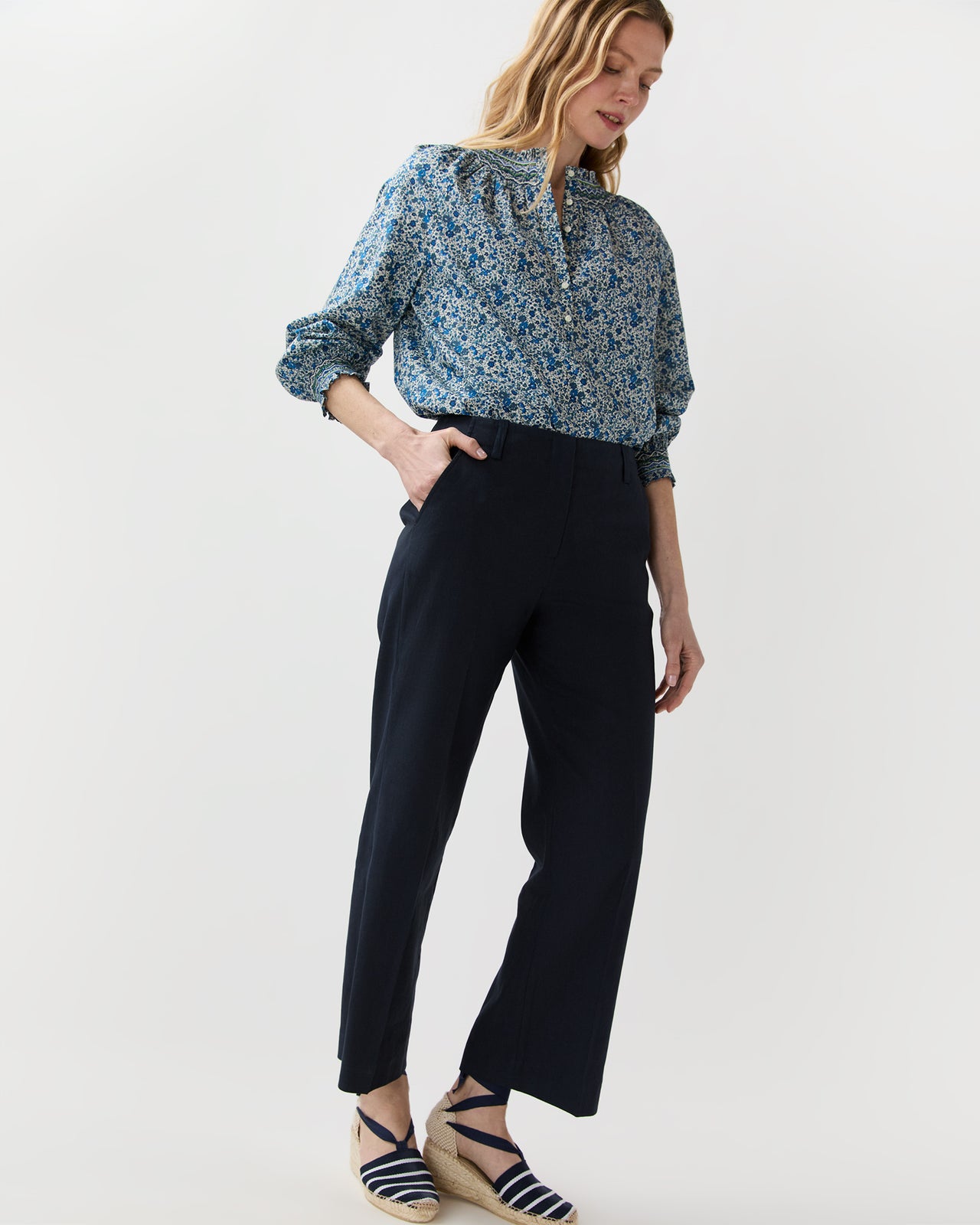 Christine Smocking Top in Blue Emma And Georgina Liberty Fabric