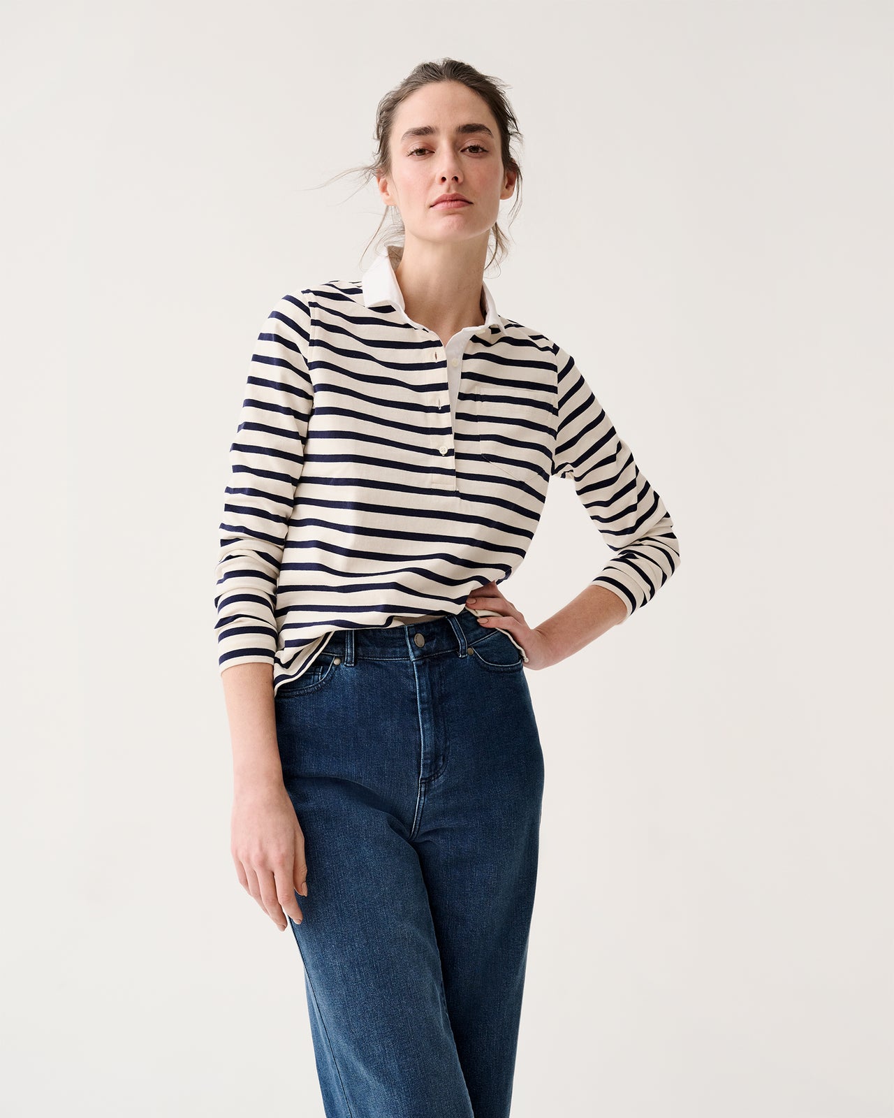 Franny Rugby Polo in Ivory/Navy Heavy Jersey | Shop Ann Mashburn Franny Rugby Polo in Ivory/Navy Heavy Jersey | Shop Ann Mashburn