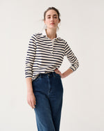 Load image into Gallery viewer, Franny Rugby Polo in Ivory/Navy Heavy Jersey
