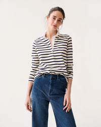 Franny Rugby Polo in Ivory/Navy Heavy Jersey