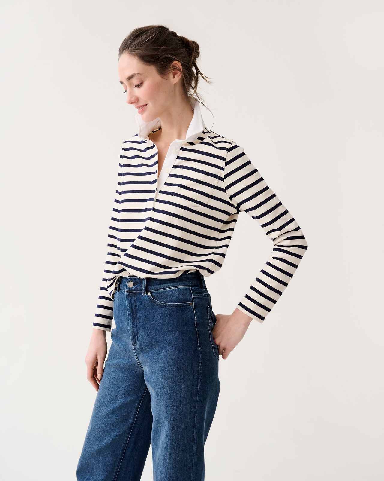 Franny Rugby Polo in Ivory/Navy Heavy Jersey