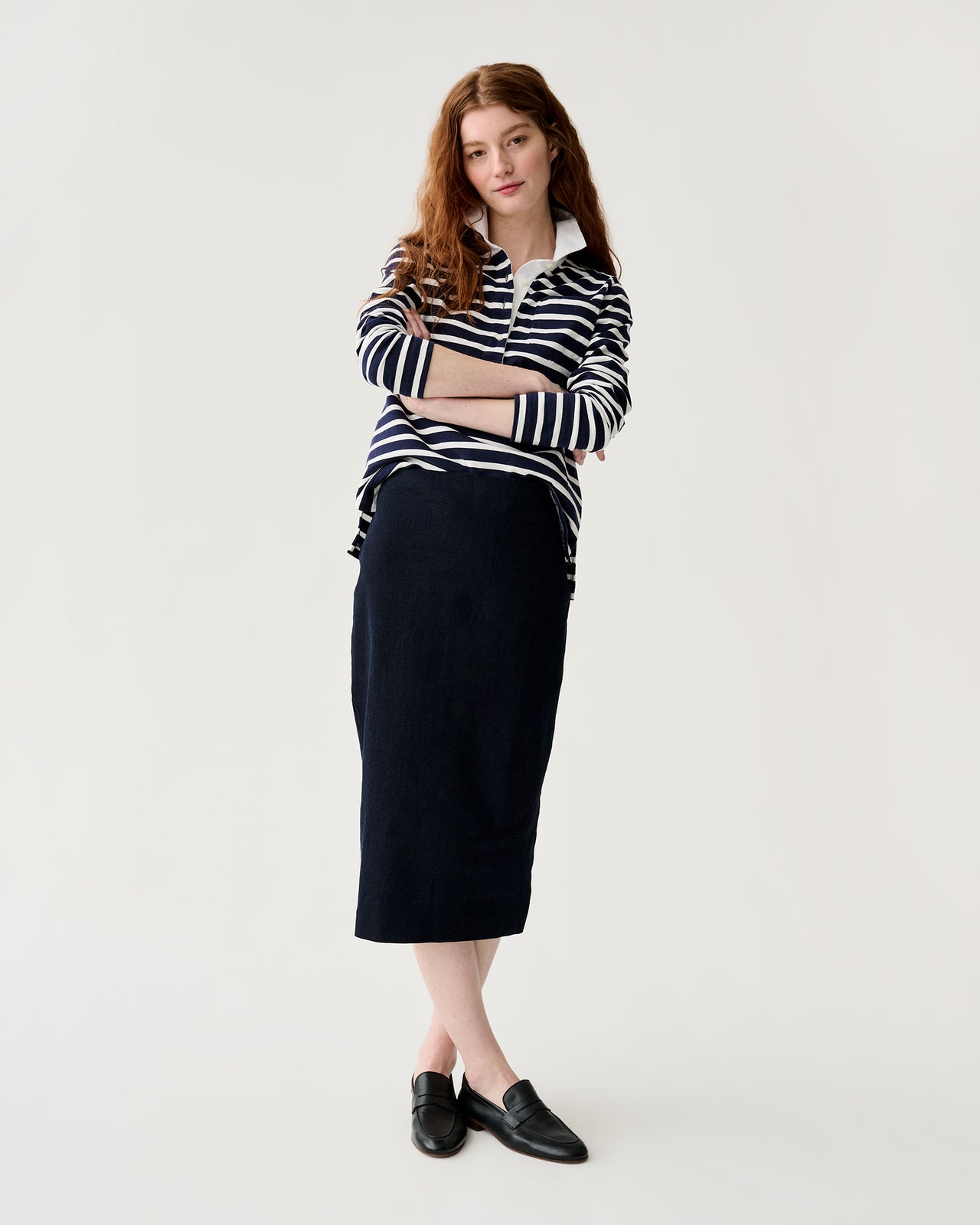 Franny Rugby Polo in Navy/White Heavy Jersey | Shop Ann Mashburn