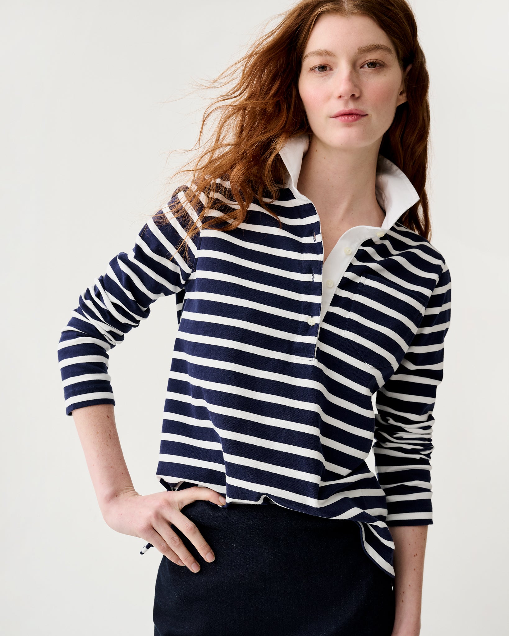 Franny Rugby Polo in Navy/White Heavy Jersey | Shop Ann Mashburn