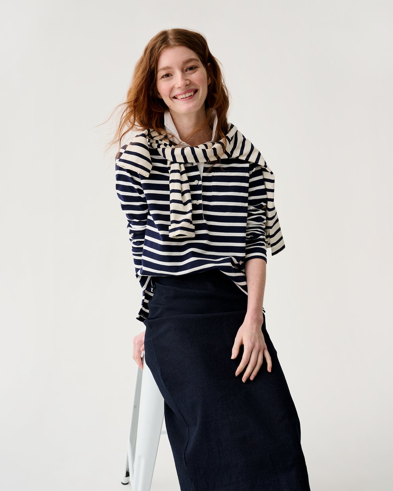 Franny Rugby Polo in Navy/White Heavy Jersey | Shop Ann Mashburn