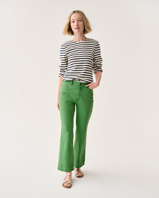 Kendall Flare 5-Pocket Jean in Green Stretch Canvas