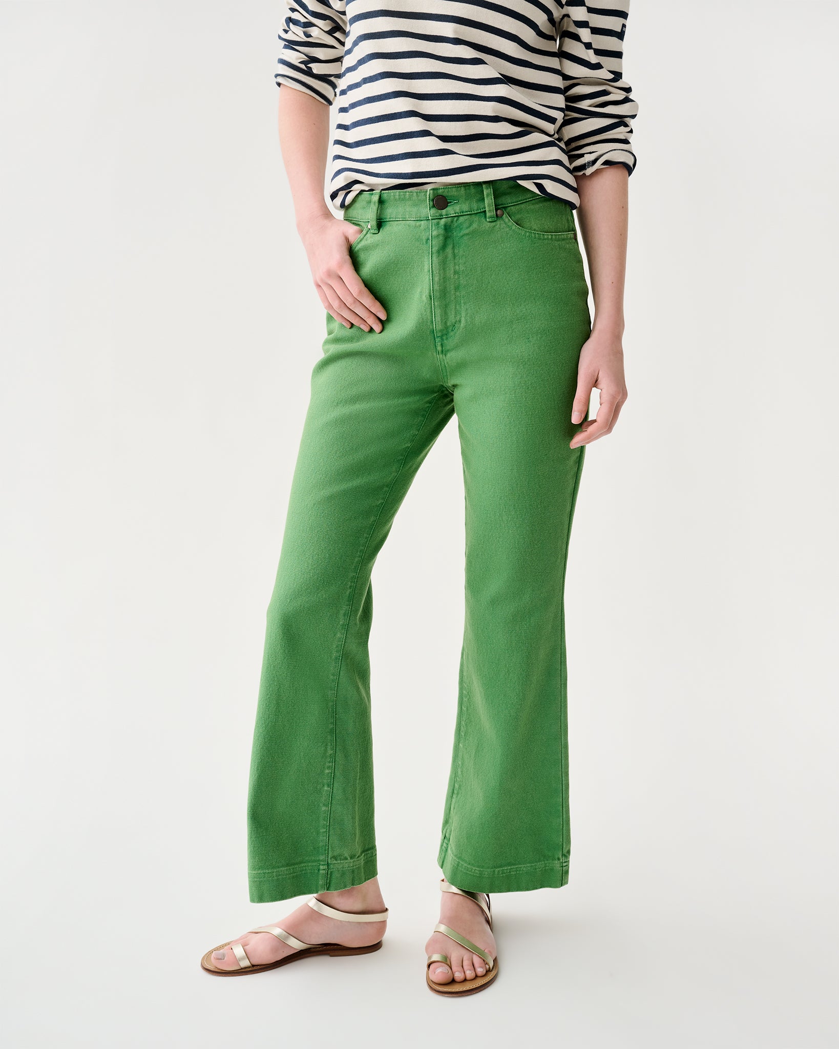 Kendall Flare 5-Pocket Jean in Green Stretch Canvas | Shop Ann