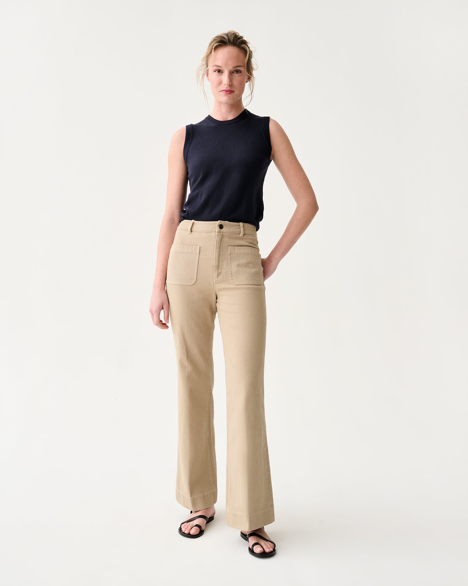 Camille Patch-Pocket Jean in Khaki Stretch Canvas | Shop Ann Mashburn
