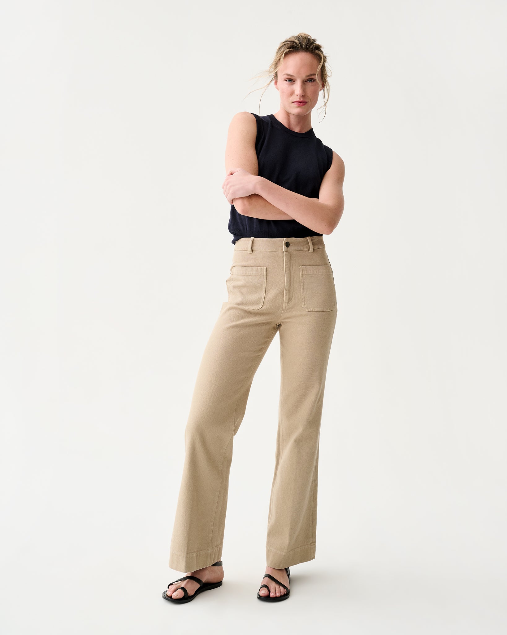 Camille Patch-Pocket Jean in Khaki Stretch Canvas | Shop Ann Mashburn