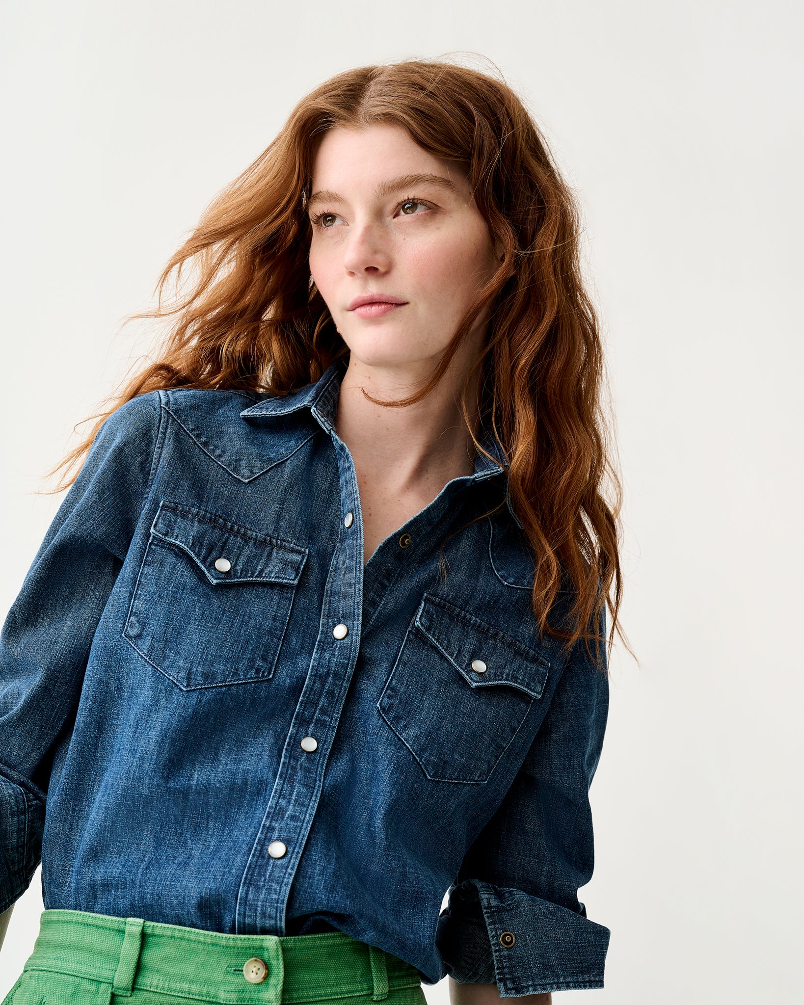 Western Shirt in 3-Year Indigo Lightweight Denim | Shop Ann Mashburn