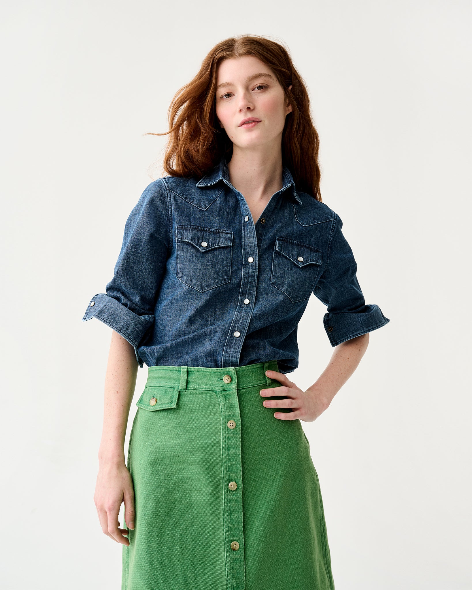Western Shirt in 3-Year Indigo Lightweight Denim | Shop Ann Mashburn
