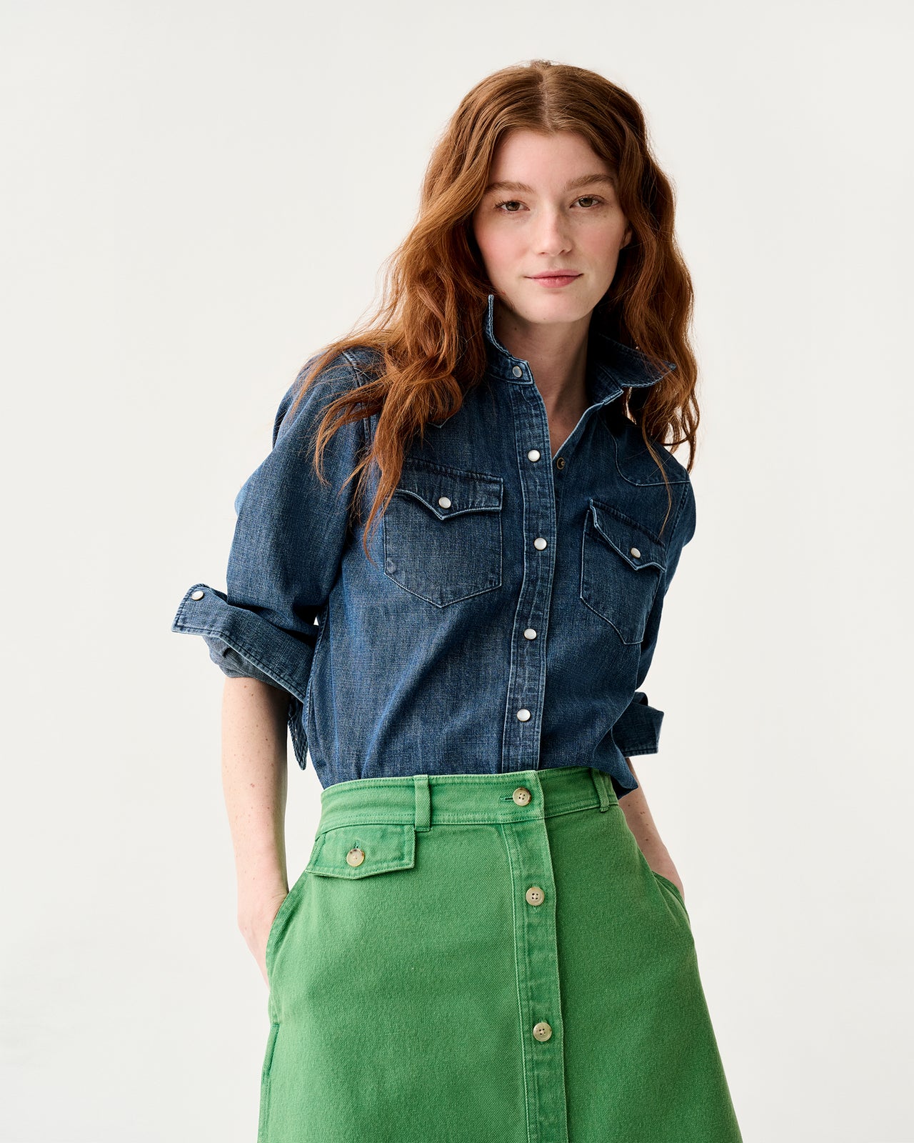 Robin Skirt in Green Stretch Canvas