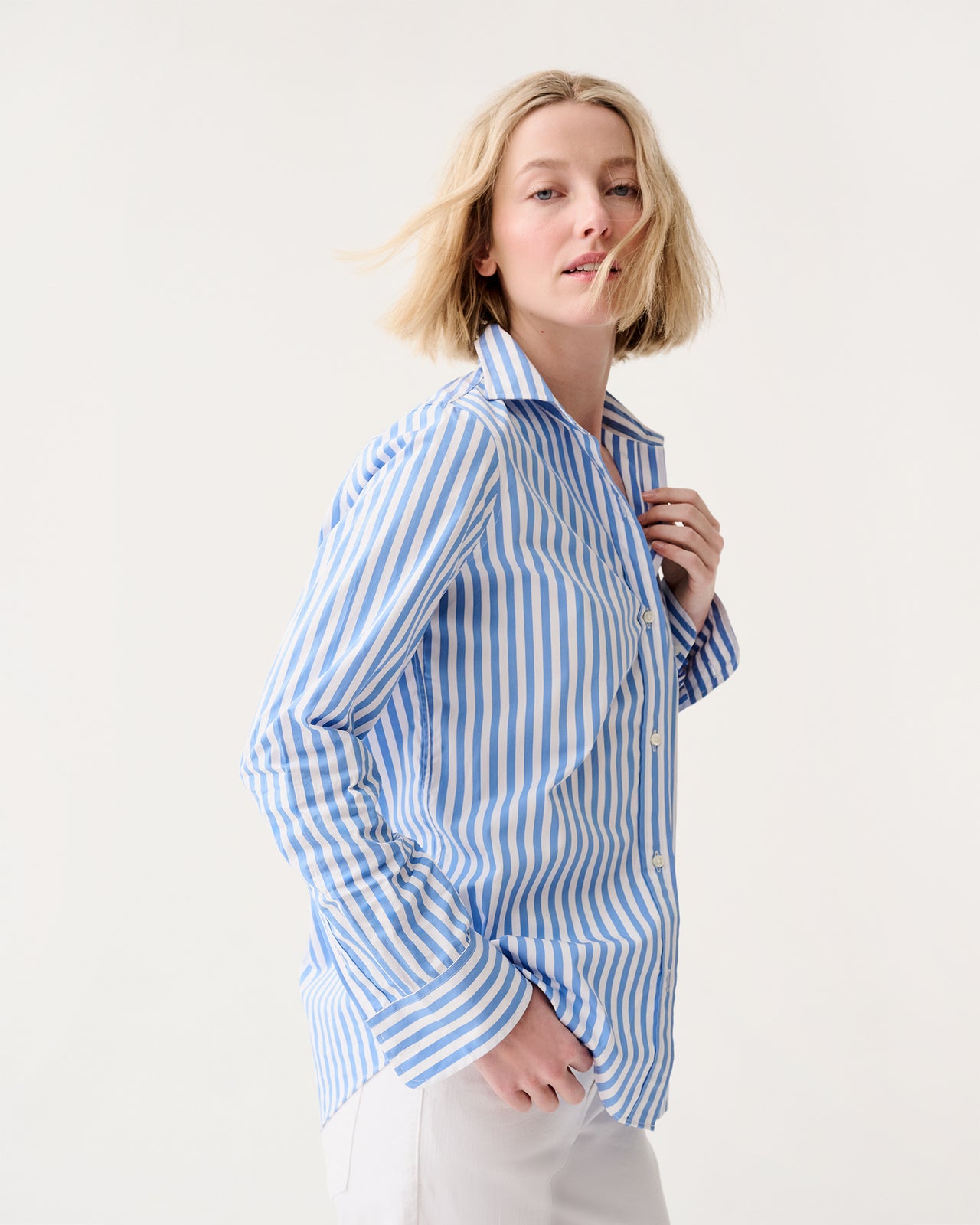 Sidney Shirt in Blue/White Awning Stripe Poplin