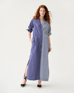 Load image into Gallery viewer, Mandarin Talitha Shirtdress in Navy/White Mixed Stripe Poplin
