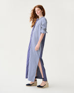 Load image into Gallery viewer, Mandarin Talitha Shirtdress in Navy/White Mixed Stripe Poplin
