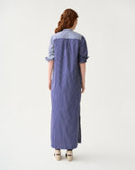 Load image into Gallery viewer, Mandarin Talitha Shirtdress in Navy/White Mixed Stripe Poplin

