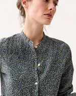 Load image into Gallery viewer, Mandarin Hattie Shirt in Navy/Green Mini Floral Printed Poplin
