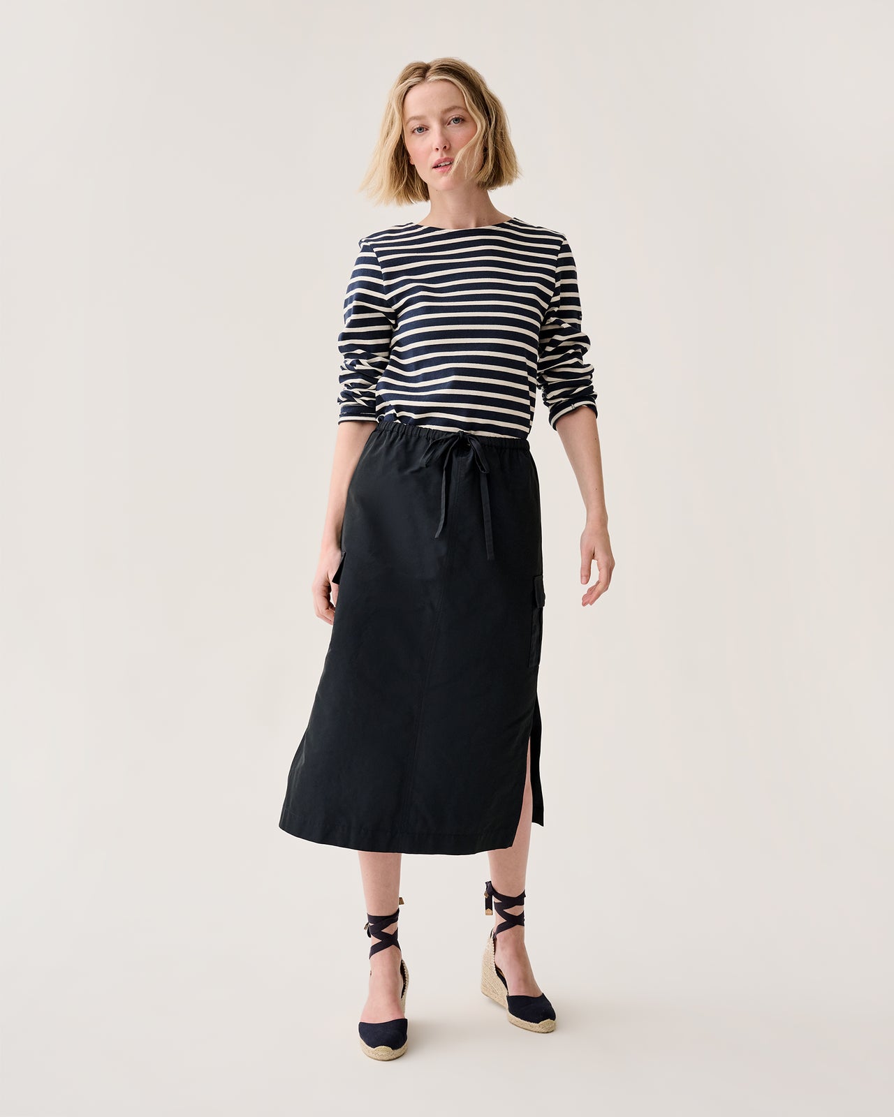 Willa Skirt in Navy Nylon Faille