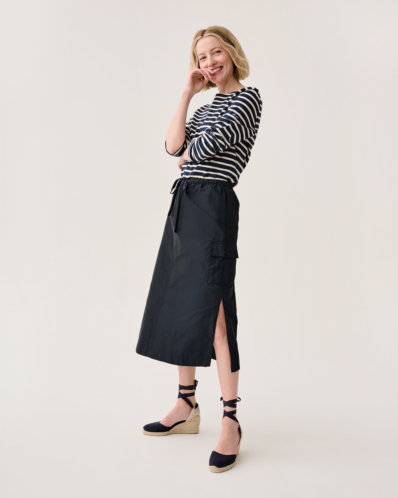 Willa Skirt in Navy Nylon Faille