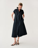 Load image into Gallery viewer, Gianna Maxi Collared Shirtdress in Navy Nylon Faille

