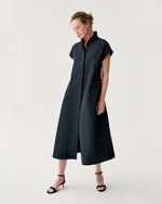 Load image into Gallery viewer, Gianna Maxi Collared Shirtdress in Navy Nylon Faille
