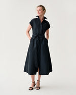 Load image into Gallery viewer, Gianna Maxi Collared Shirtdress in Navy Nylon Faille
