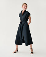 Load image into Gallery viewer, Gianna Maxi Collared Shirtdress in Navy Nylon Faille
