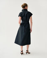 Load image into Gallery viewer, Gianna Maxi Collared Shirtdress in Navy Nylon Faille
