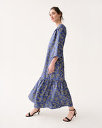 Load image into Gallery viewer, Aba Maxi Dress in Navy/Blue Peony Buds Printed Silk Twill
