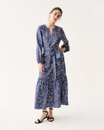 Load image into Gallery viewer, Aba Maxi Dress in Navy/Blue Peony Buds Printed Silk Twill
