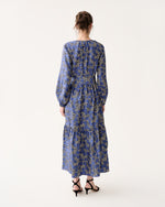 Load image into Gallery viewer, Aba Maxi Dress in Navy/Blue Peony Buds Printed Silk Twill

