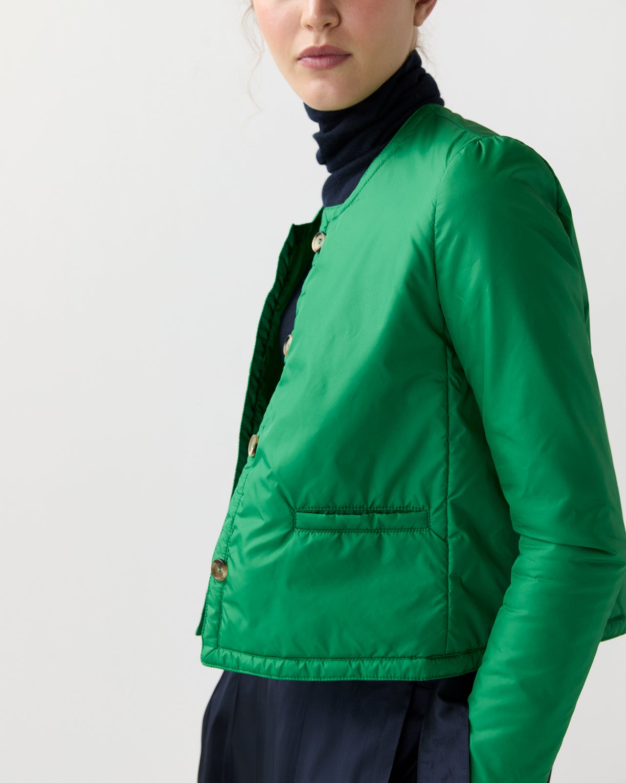 Megan Cashpad Cardigan Jacket in Green Nylon