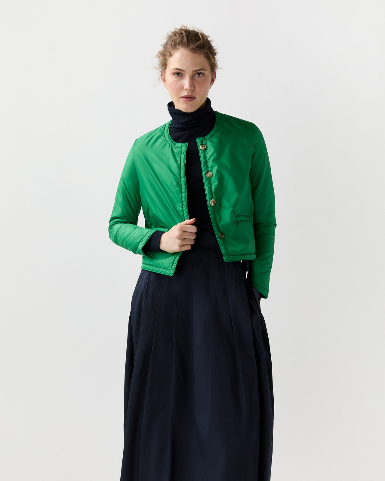 Megan Cashpad Cardigan Jacket in Green Nylon