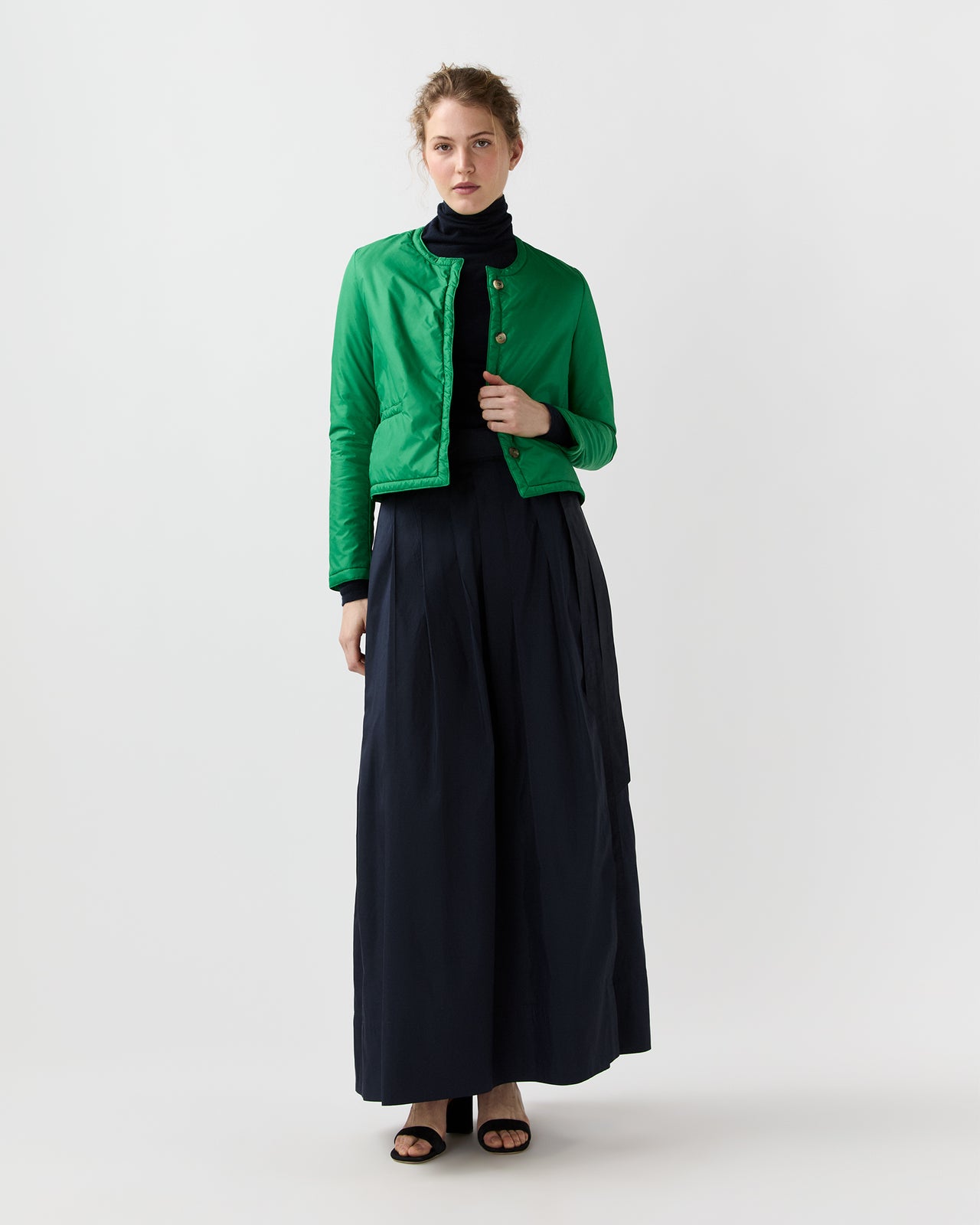 Megan Cashpad Cardigan Jacket in Green Nylon