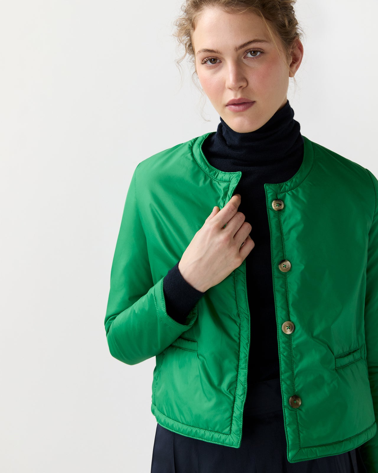 Megan Cashpad Cardigan Jacket in Green Nylon