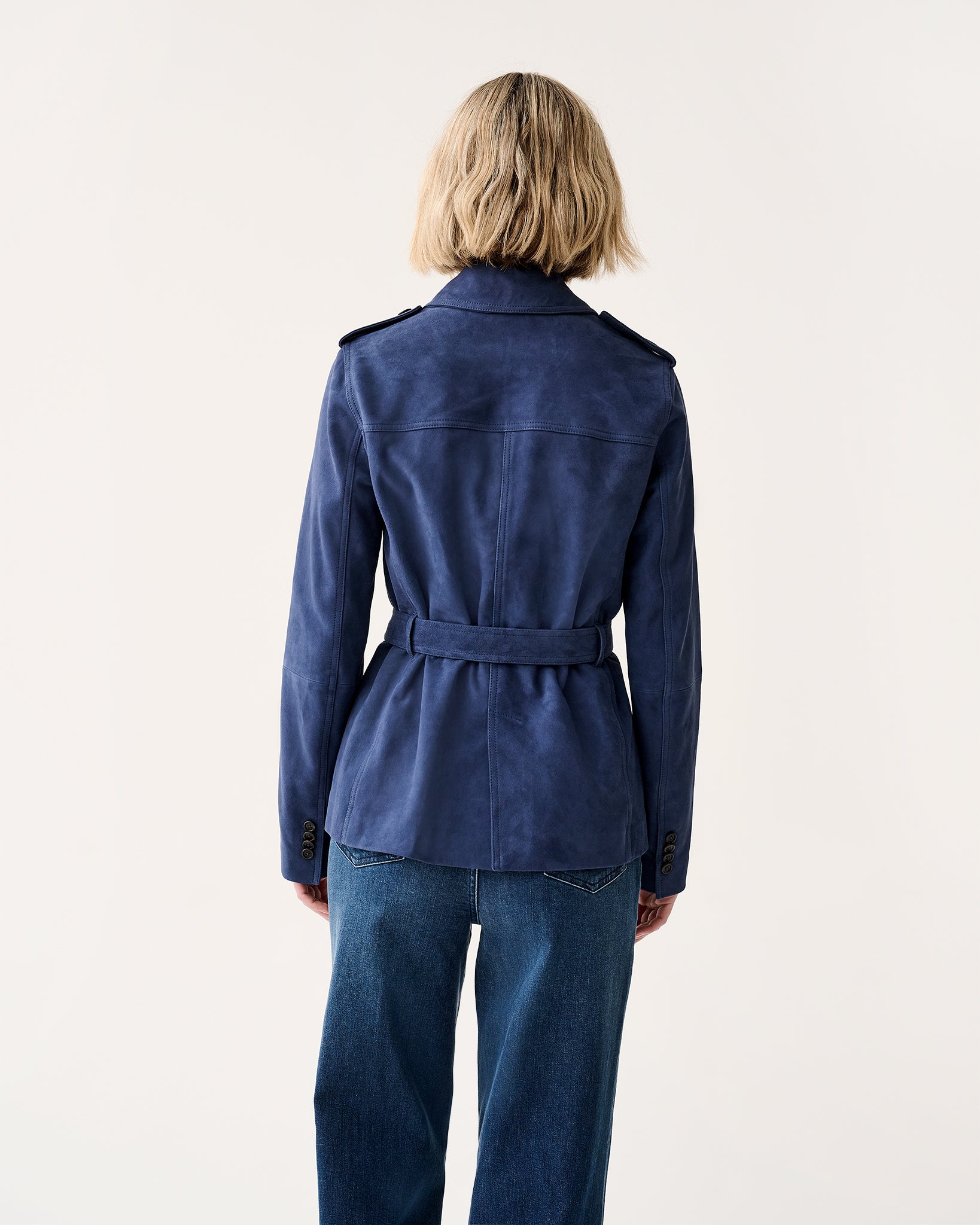 Safari Jacket in Bright Navy Suede | Shop Ann Mashburn