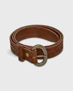 Load image into Gallery viewer, Hand-Tooled Belt in Brown Floral Leather
