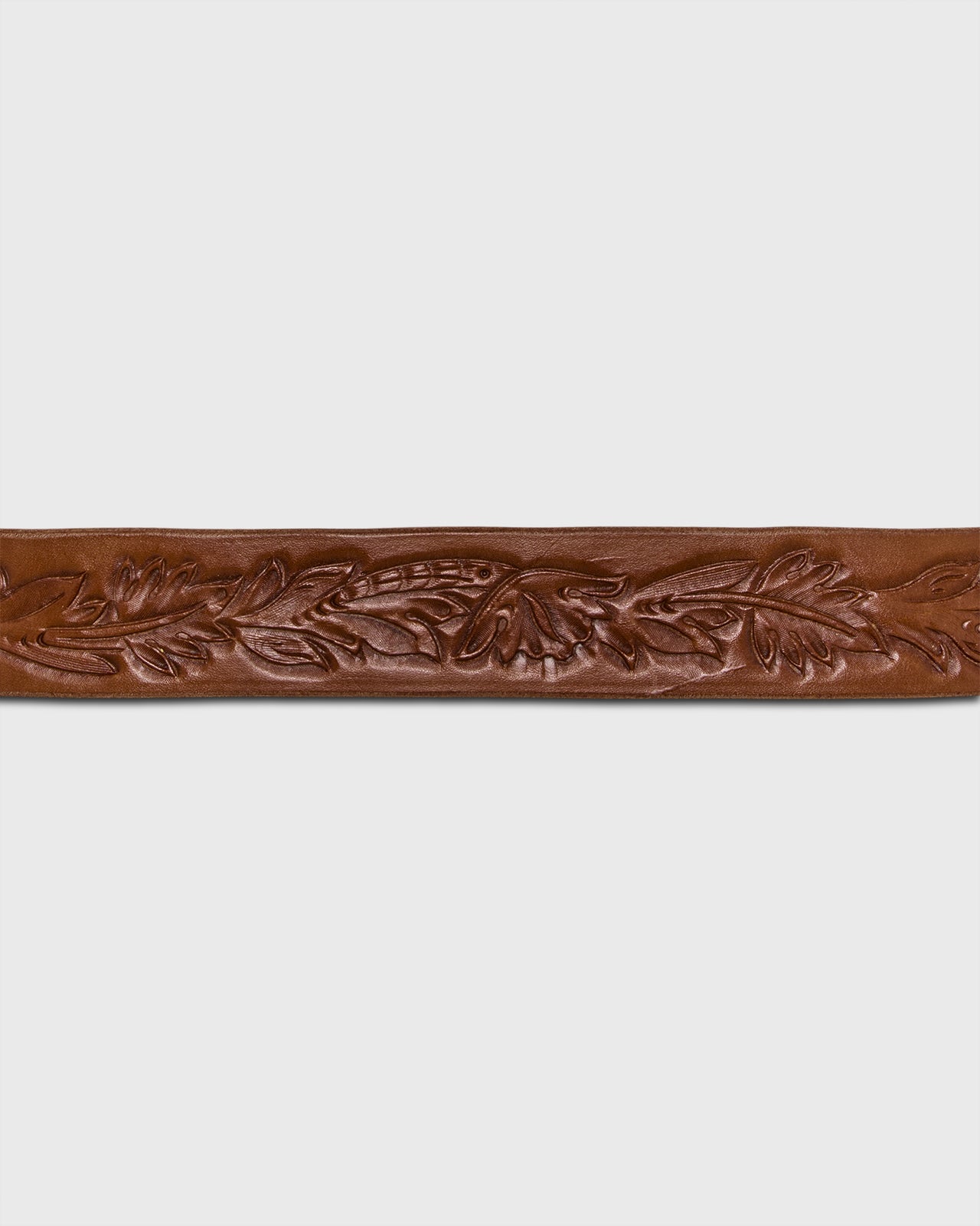 Hand-Tooled Belt in Brown Floral Leather