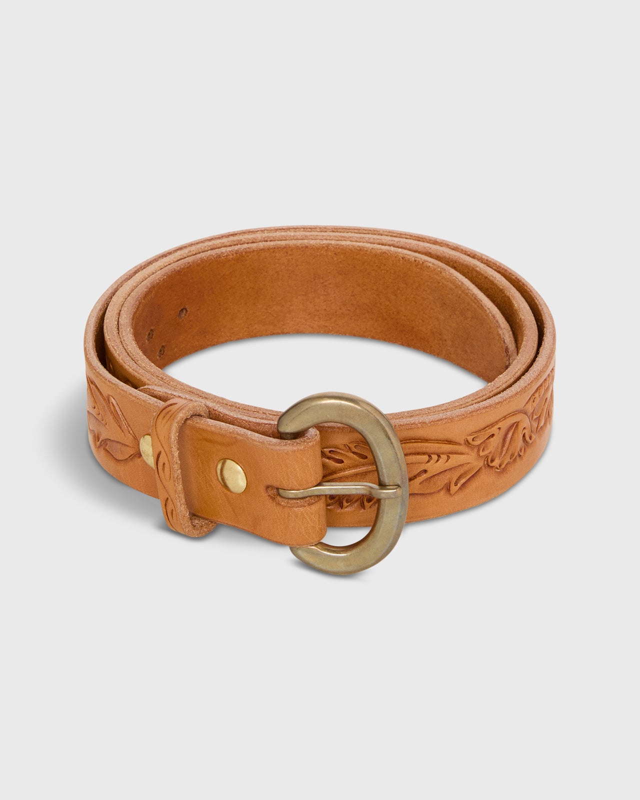 Hand-Tooled Belt in Russet Floral Leather