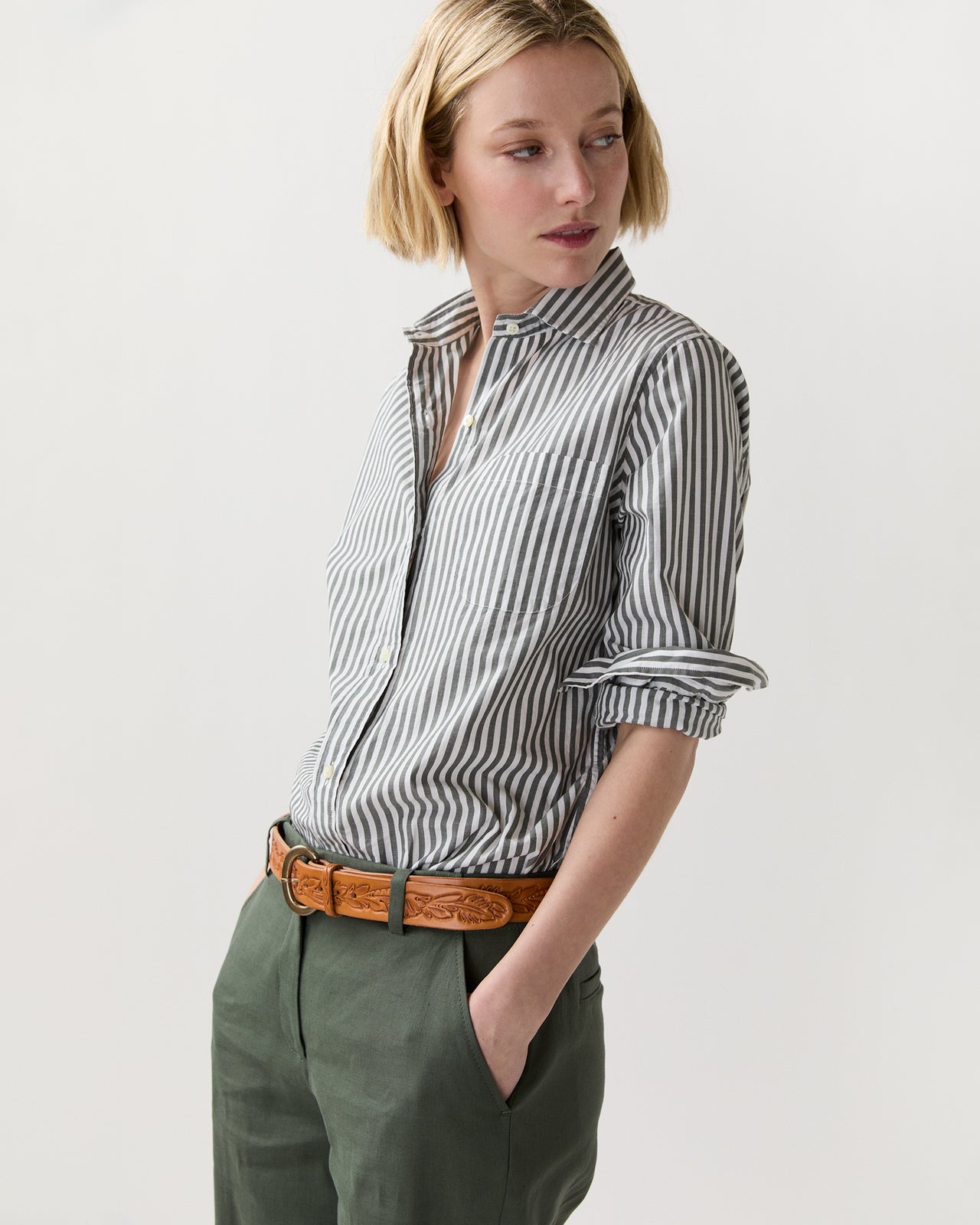 Hand-Tooled Belt in Russet Floral Leather
