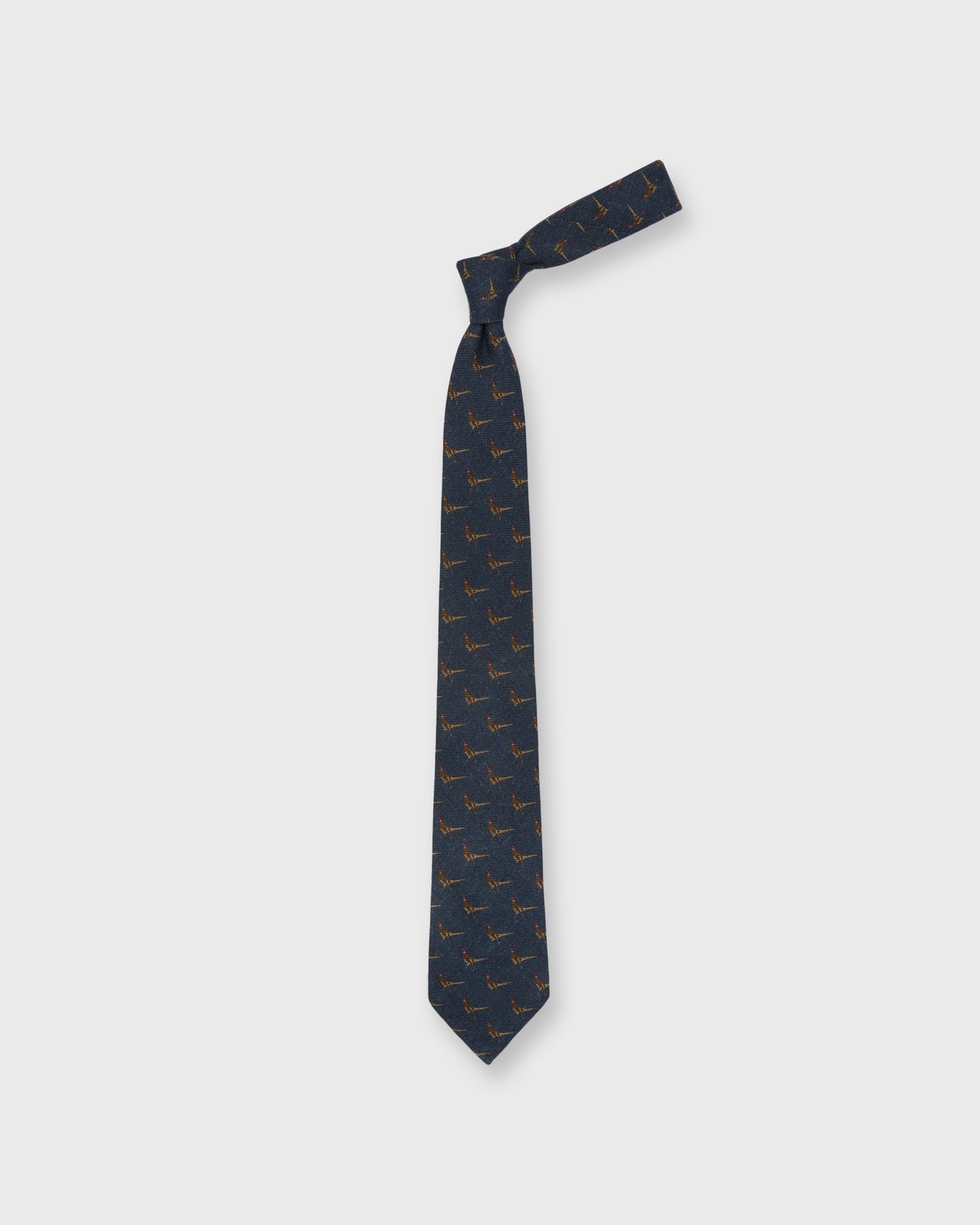 Wool Print Tie in Char Blue Pheasant