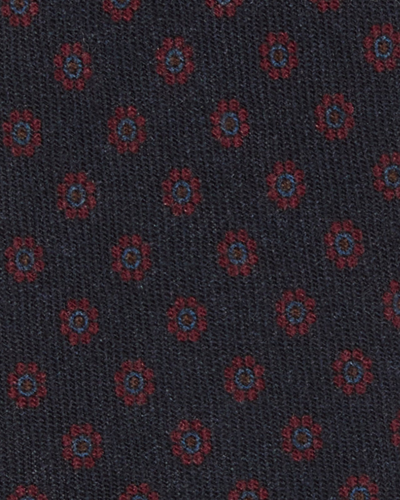 Wool Print Tie in Navy/Red/Steel Flower