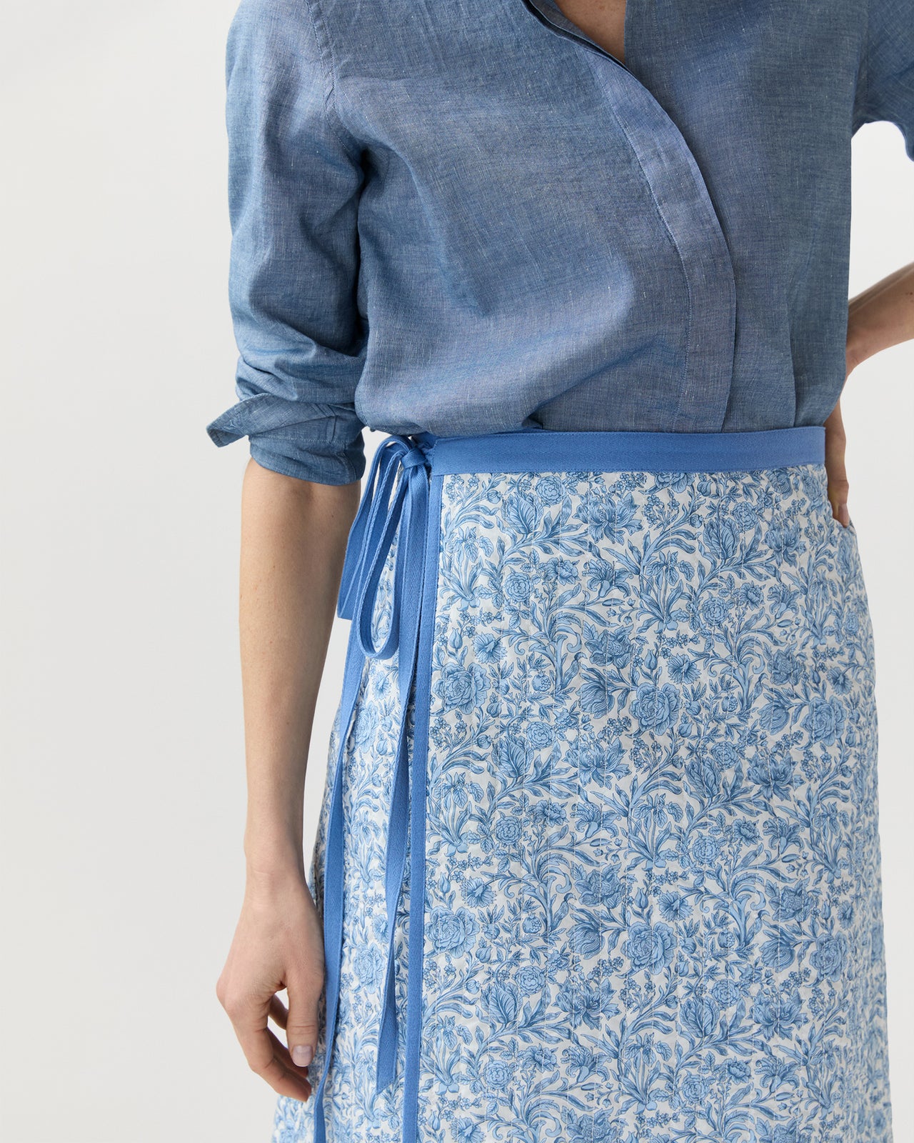 Quilted Adley Wrap Skirt in Green/Blue Sambourne Liberty Fabric