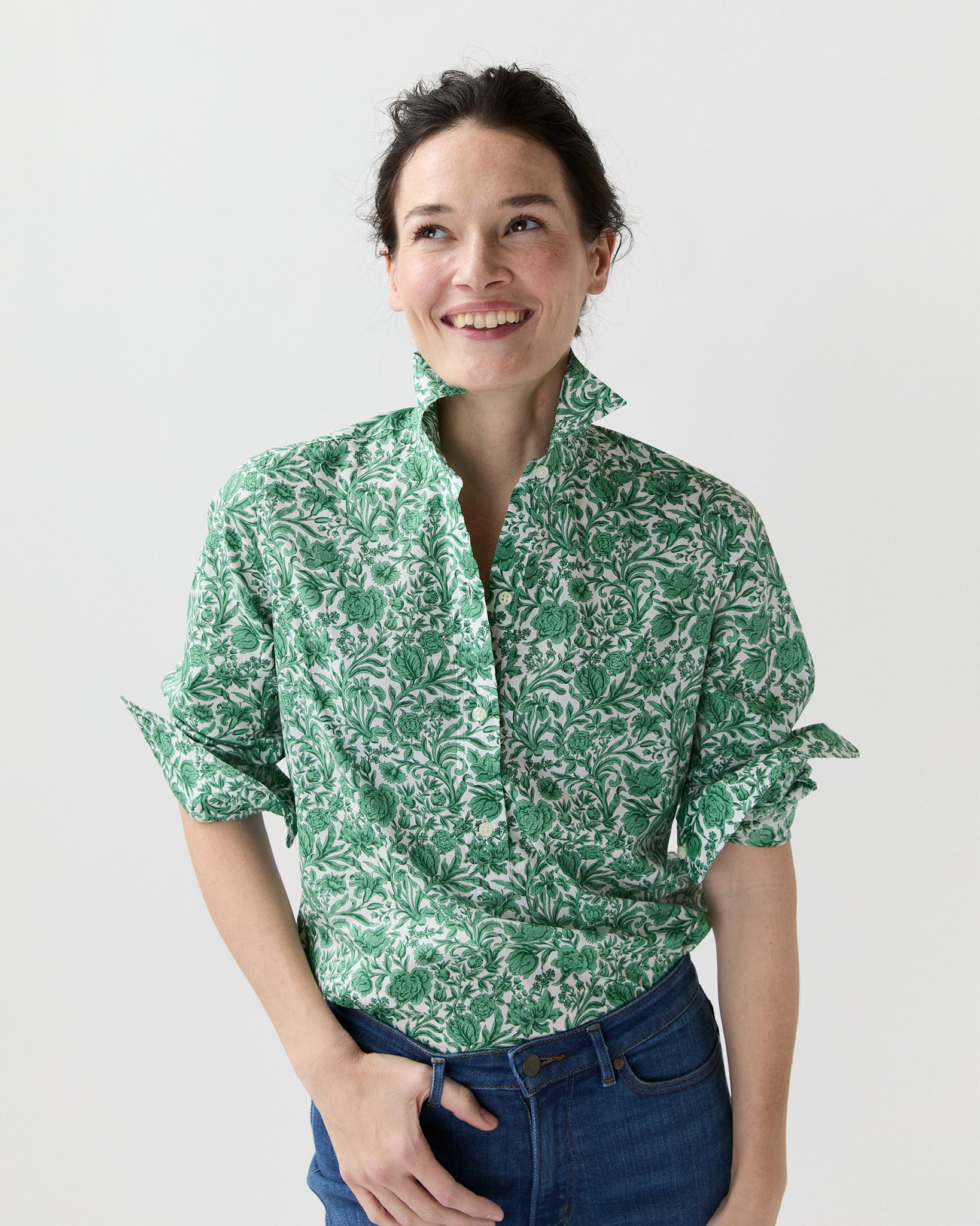 Tomboy Popover Shirt in Green Sambourne Liberty Fabric | Shop Ann